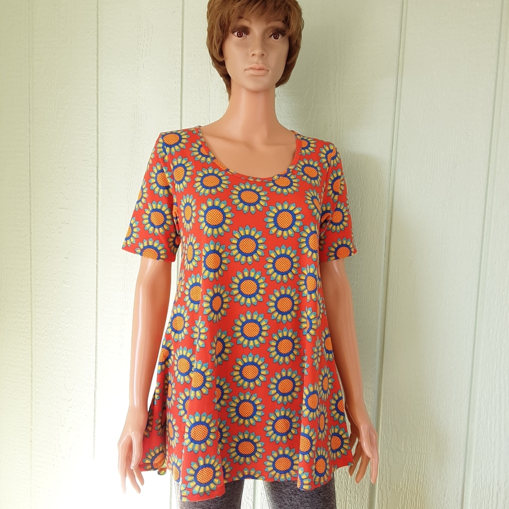 LuLaroe Perfect🌞04 Women's T-shirt Orange Multicolor Floral NWT Sz S ScoopNeck
